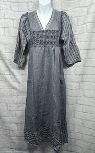 Wrap London Linen Shift Dress Summer Blue Grey Size 8 Chambray Pockets Holiday - Picture 1 of 10