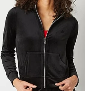 Juicy Couture Damen Velour Jacke Gr. S Small sexy schwarz gold Reißverschluss ohne Kapuze Track - Bild 1 von 5
