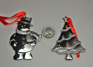 2 New LENOX SILVER GEMS Ornaments Christmas Tree Snowman Silver Plated NIB 3Lots