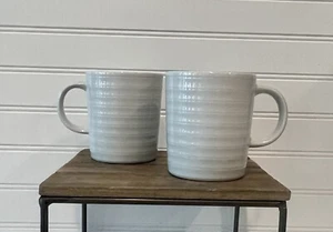 2 Crate & Barrel Coffee Mugs Roulette White Ribbed Porcelain Cups Set of 2 Cups - Picture 1 of 7