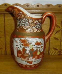 CRACKED Antique Japanese Kutani Porcelain Pitcher - AS IS - 8 3/4" - Picture 1 of 12