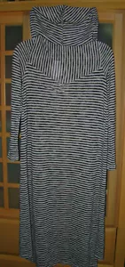 Ivory &Black Striped Swimsuit Cover Up Hooded Long Sleeve Open Front Size Small - Picture 1 of 6