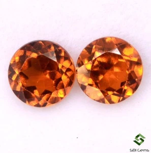 Certified Natural Hessonite Garnet Round Cut Pair 6 mm 2.15 Cts Loose Gemstones - Picture 1 of 4