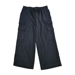 Womens Black Wide Leg Cargo Pants SZ XXL Classic Neutral Office Capsule Minimal - Picture 1 of 11