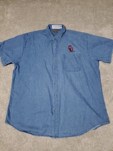 Oklahoma Sooners Shirt Mens Size XL Blue Denim Button Down Embroidered Logo - Picture 1 of 6