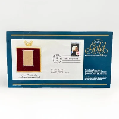 22 Kt Gold Replicas Of US Stamps 1982 George Washington 250th Birth Anniv. - Image 1 of 3
