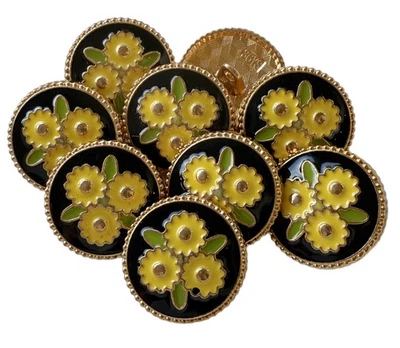 Botones de metal dorados negros flores amarillas 5 piezas botones de caña artesanales 22 mm Foto 1 de 3