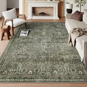 Green 8x10 Rugs for Living Room, Boho Washable Area Rugs for Bedroom, Rubber ... - Picture 1 of 8