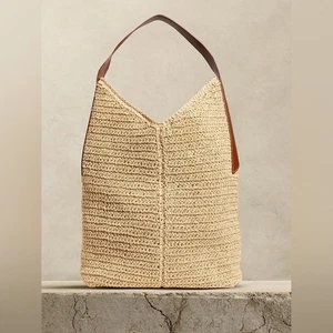 Neu mit Etikett Banana Republic Gap lässige Vida Strohtasche italienisches Leder natur & cogniac - Bild 1 von 9