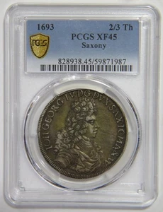 GERMANY 1693 2/3 THALER SAXONY JOHN GEORGE IV PCGS XF45 SILVER COIN TONED 🌈⭐🌈 - Picture 1 of 2