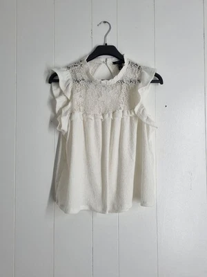 New Look Women's Cream Ruffle Sleeve Lace Mock Neck Blouse Size UK 16 - Image 1 of 4