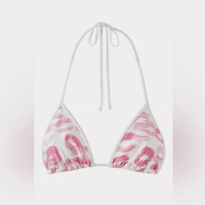 Bikinis Frankies Sydney Sweeney Kiss Labios Blanco Rosa Bikini Top de Natación NUEVO Talla S Foto 1 de 4
