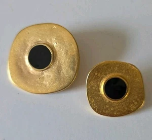 Vintage Messing Mutter Tochter Quadrat Goldfarben Schwarz Emaille Knopf Set - Bild 1 von 3