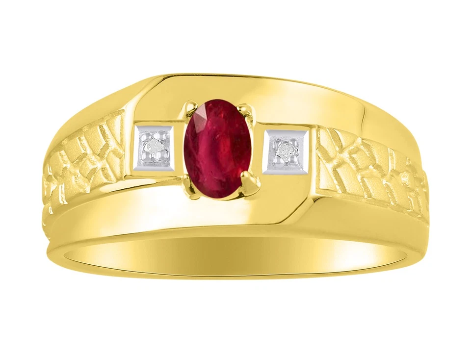 Rylos 925 Yellow Gold Plated Silver Ruby & Diamond Nugget Gem Ring Size 8-13 Foto 1 de 1