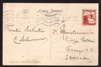 Palestina, 1928 Mezquita Omar Roca Sagrada en Jerusalén postal a Italia -HK00 Foto 1 de 3