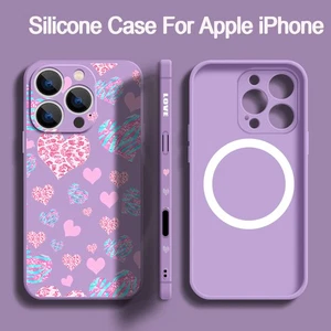 Magnetische Hülle für iPhone 16 15 Pro Max 14 13 12 11 Buntes Herz Silikonhülle - Bild 1 von 18