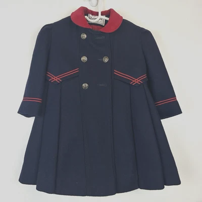 Abrigo Rothschild Niñas 3 Mezcla de Lana Sombrero Conjunto Azul Marino Rojo Niño Pequeño EE. UU. Vestido Unión Leer Foto 1 de 4