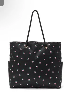 Bolso de Mano Victoria’s Secret Floral Rayas Satén Viaje Gimnasio Bolso Reversible Foto 1 de 4