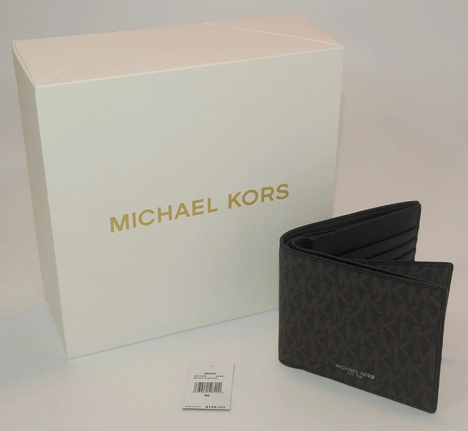 Michael Kors ~ Mens Cooper Logo Billfold Wallet w/ Passcase Brown MK *NEW w/ BOX - Image 1 of 1