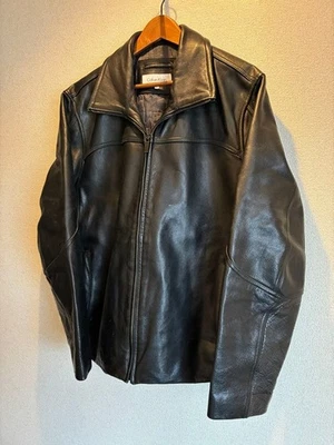 Calvin Klein XL Black Vintage Leather Jacket Mens Classic Biker Coat - Image 1 of 4