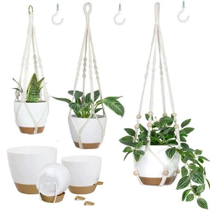 Hanging Planters with Macrame Plant Hangers for Indoor Outdoor Plants 3 Set S... - Picture 1 of 6
