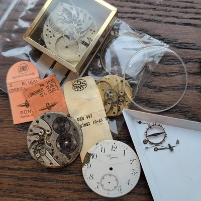 Vintage Longines Lot of wrist and Pocket Watch Parts for Watchmakers (CR102) - Image 1 of 4