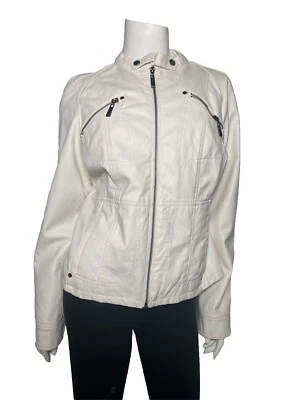 Vintage Jou Jou White Faux Leather Motorcycle Moto Jacket Size L - Image 1 of 4