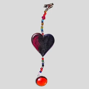 Stained Glass Suncatcher Resin HEART HANDMADE BEADED With Clip - Picture 1 of 5