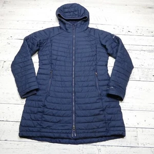 Columbia Long Puffer Jacket Damen Large Blue Omni Heat Hooded Lightweight Coat - Bild 1 von 7