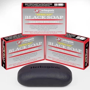 HERBOGANIC African Black Soap with Cocoa Butter-Nourishing & Moisturizing-5 oz - Picture 1 of 7