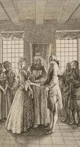 D. CHODOWIECKI (*1726), Johann Bunkels Leben, Vermählung, 1778, Kupferstich - Bild 1 von 4