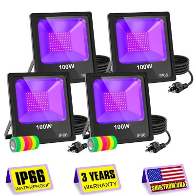 4Pack 100W LED Black Light IP66 For Halloween Club Stage Glow in The Dark Party - Image 1 of 4