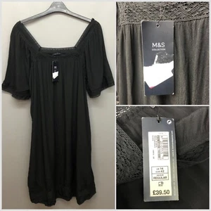 NEU M&S schwarz Midi Schnürtunika Kleid UK 14 EUR 42 UVP £39,50 - Bild 1 von 13