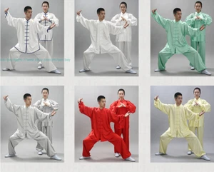 Satin Unisex Kampfsport Uniform Kung Fu Anzug Kostüm Tai Chi Performance Sets - Bild 1 von 36