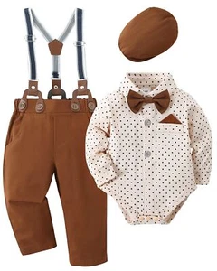 Baby Boy Clothes Suits Infant Gentleman Boy OutfitLong Sleeve Shirts +Beret H... - Picture 1 of 7