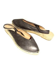 CARMEN SAIZ Gray Leather Pointed Toe Espadrille Sandals Shoes SZ 40 NEW - Picture 1 of 6