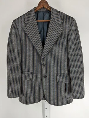 Винтажный 50-х рокабилли геометрическая полоса синий блейзер куртка Unionlabel 38" - Изображение 1 из 4