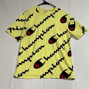 Vintage Y2K Champion All Over Print Yellow Size L - Foto 1 di 4