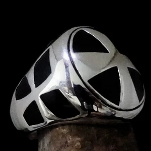 STERLING SILVER MENS MODERN CROSS RING THREE CROSSES BLACK SIZE 9.5 - Picture 1 of 6
