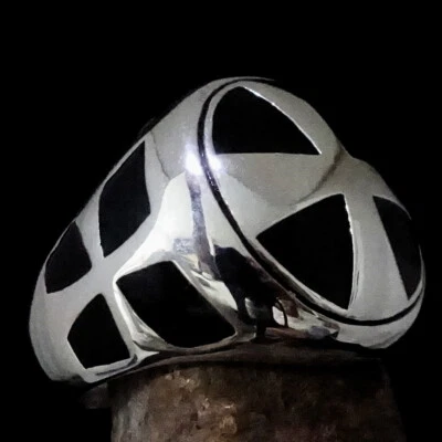 STERLING SILVER MENS MODERN CROSS RING THREE CROSSES BLACK SIZE 9.5 - Image 1 of 4