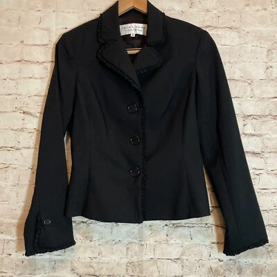 Trina Turk Blazer куртка женщин 8 черный оборки отделки карьера кнопка спереди - Изображение 1 из 4