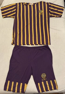 Vintage 70s LSU Tigers Embroidered Logo Striped Shirt & Shorts Set XL Rare HTF - Image 1 of 4