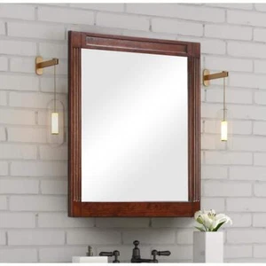 24 In. W X 29 In. H Rectangular Wood Framed Wall Bathroom Vanity Mirror In Dark - Picture 1 of 12
