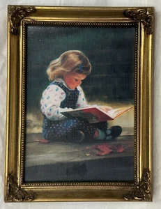 Donald Zolan Quiet Time Mädchen Lesebuch gold gerahmt LE nummeriert Vintage - Bild 1 von 2