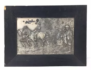Antique Metal Relief Art Plaque Georg Bommer Harvest Wagon Horses People - Picture 1 of 11