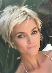 Parrucca donna ondulata biondo chiaro capelli umani taglio ragazzo corto capelli veri 6 pollici - Foto 1 di 11