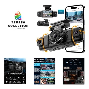 N5 Dash Cam 4 Canali Vista 360°, 080P Interno Anteriore e Posteriore, Cruscotto Sinistro Destro... - Foto 1 di 9