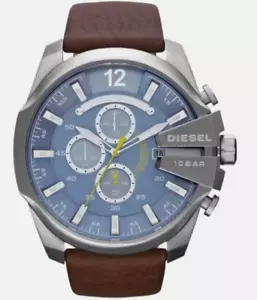 DIESEL MEGA CHIEF DZ4281 BLUE BROWN LEATHER CHRONOGRAPH MENS WATCH 51mm - Picture 1 of 7