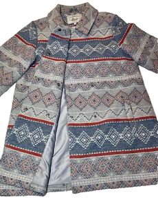 Grande Pile Donna Snap Stampa Azteca Grigio Blu Rosso GH Bass and Co.  Giacca - Foto 1 di 11