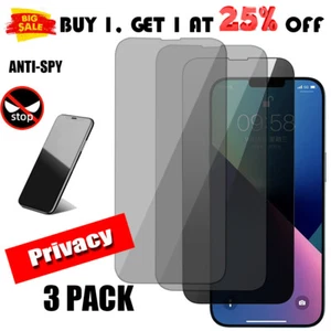 3 Pack Anti-Spy Privacy Glass Screen Protector for iPhone 11 12 13 14 Pro Max SE - Picture 1 of 6